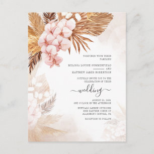 Boho Dried Palms Pampas Grass Terracotta Wedding Invitation Postcard