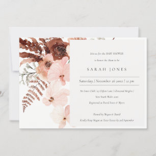 Boho Dried Rust Blush Orchid Baby Shower Invite