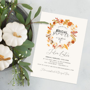 Boho Dried Rustic Floral Autumn Fall Bridal Shower Invitation