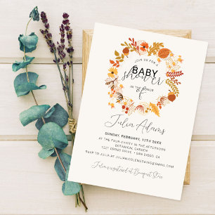 Boho Dried Rustic Floral Autumn Falls Baby Shower Invitation