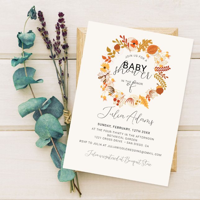 Boho Dried Rustic Floral Autumn Falls Baby Shower Invitation (Creator Uploaded)