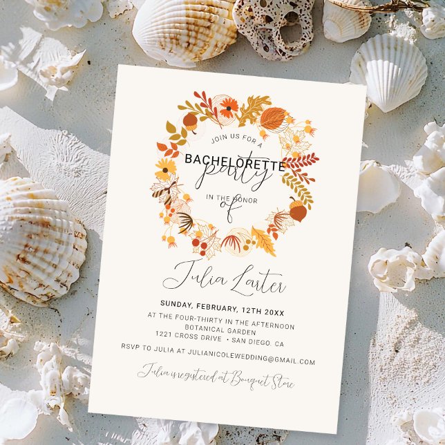 Boho Dried Rustic Floral Fall Bachelorette Party Invitation (Creator Uploaded)