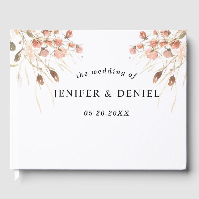 Boho Dried Watercolor Floral Wedding Guest Book (Front)