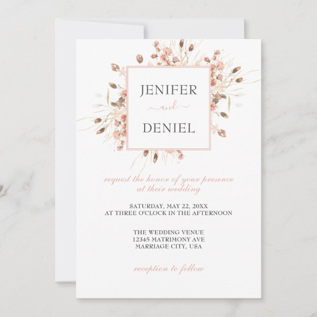 Boho Dried Watercolor Floral Wedding Invitation (Front)
