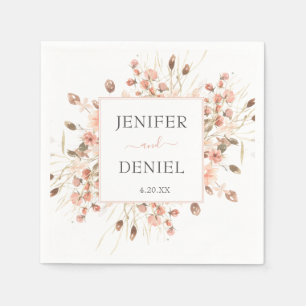 Boho Dried Watercolor Floral Wedding Napkin