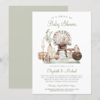 Boho Drive By Green Eucalyptus Baby Shower Invitat