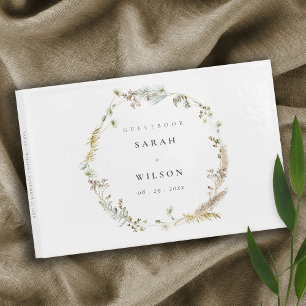 Boho Dry Palm Pampas Grass Floral Wreath Wedding Guest Book