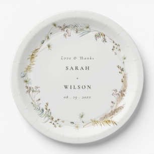 Boho Dry Palm Pampas Grass Floral Wreath Wedding Paper Plate