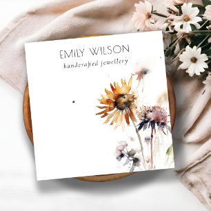 Boho Dry Wildflower Watercolor Earring Display Square Business Card