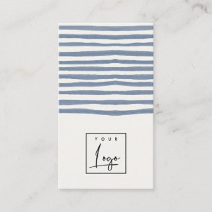 Boho Dusky Blue Watercolor Hand Drawn Strips Logo Business Card