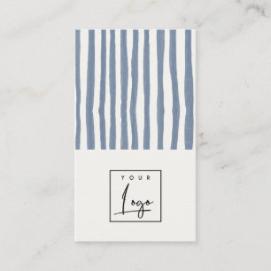 Boho Dusky Blue Watercolor Hand Drawn Strips Logo Business Card