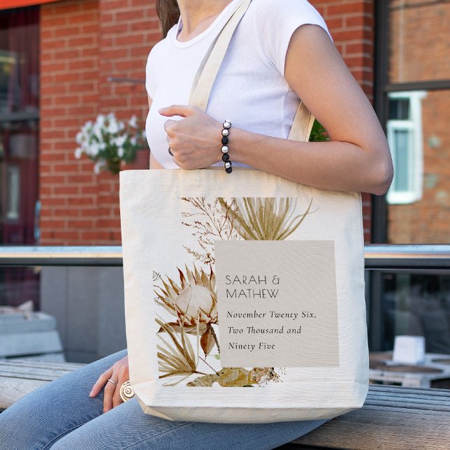 Boho Dusky Blush Protea Dried Palm Floral Wedding Tote Bag (Creator Uploaded)