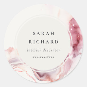 Boho Dusky Pink Red Watercolor Abstract Agate Classic Round Sticker