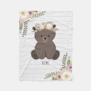 Boho Dusty Bear Grey Wood Personalised Fleece Blanket