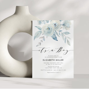 boho dusty blue baby shower invitation