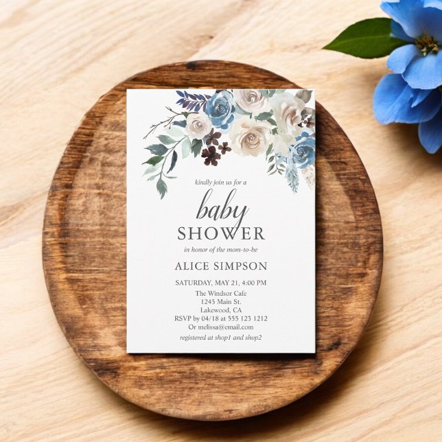 Boho Dusty Blue Baby Shower Invitation (Creator Uploaded)