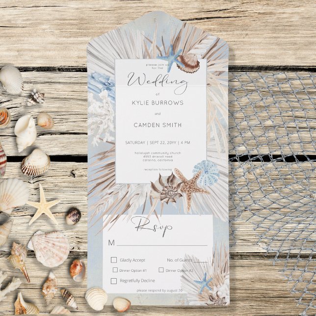Boho Dusty Blue Beach Rustic Dinner All In One Invitation (Creator Uploaded)
