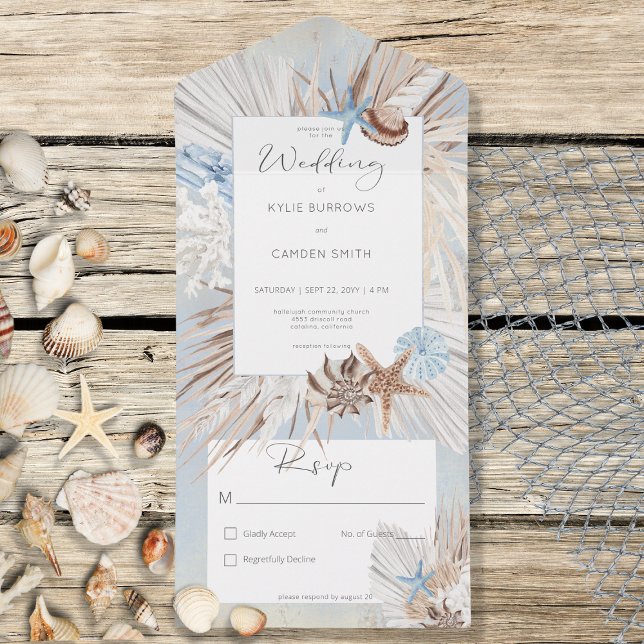 Boho Dusty Blue Beach Rustic No Dinner All In One Invitation (Creator Uploaded)