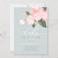 Boho Dusty Blue Blush Floral Baby in Bloom Shower