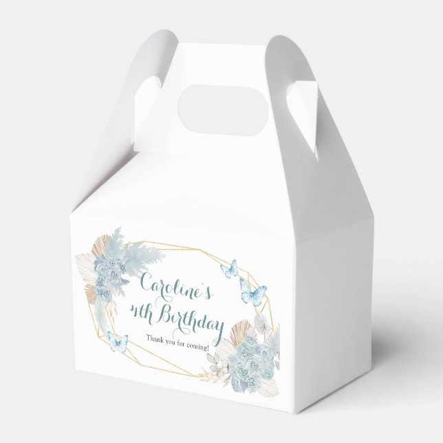 Boho Dusty Blue Butterfly Birthday Favours Boxes (Front Side)
