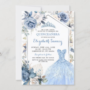 Boho Dusty Blue Dress Princess Quinceañera Invitation