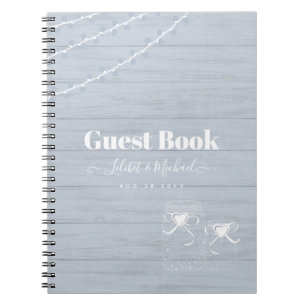 BOHO Dusty Blue Driftwood Mason Jars Wedding Notebook