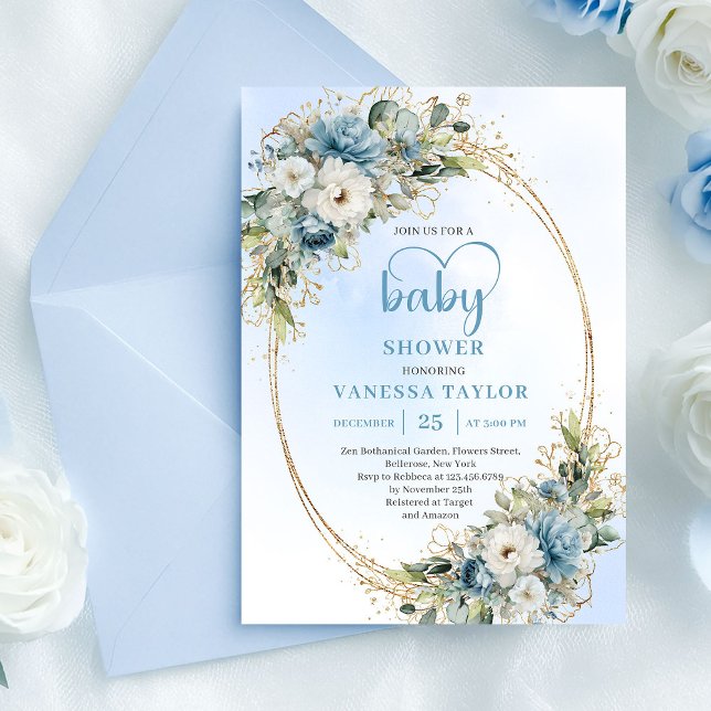 Boho Dusty Blue Eucalyptus Baby Shower Invitation (Boho Dusty Blue Eucalyptus Baby Shower Invite..........)