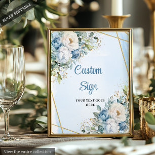Boho Dusty Blue Eucalyptus Gold Glitter Custom  Poster