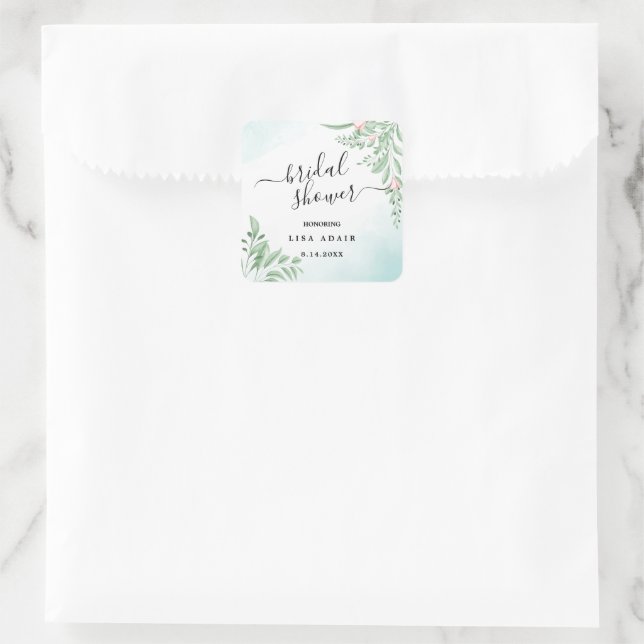 Boho Dusty Blue Eucalyptus Greenery Bridal Shower  Square Sticker (Bag)