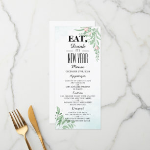 Boho Dusty Blue Eucalyptus Greenery New Year Menu