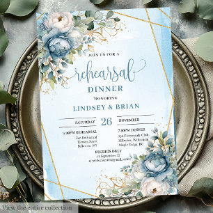 Boho Dusty Blue Eucalyptus Greenery Rehearsal  Invitation