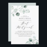 Boho Dusty Blue Eucalyptus Leaves Bat Mitzvah Invitation<br><div class="desc">Greenery bat mitzvah invitation featuring watercolor dusty blue eucalyptus leaves with a whimsical script. Personalise by adding your own details. This eucalyptus invitation is perfect for any bat mitzvah theme and season.</div>