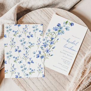 Boho Dusty Blue Floral Bridal Luncheon Invitation