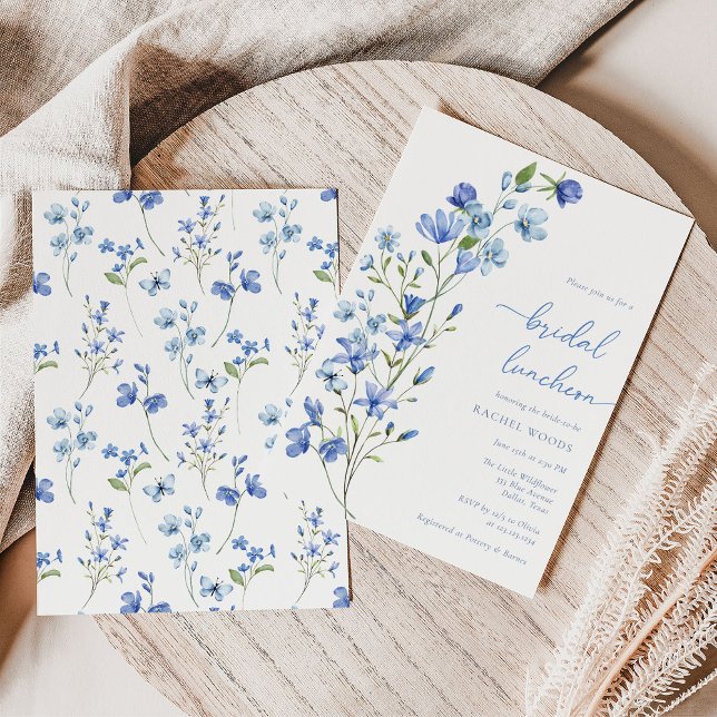 Boho Dusty Blue Floral Bridal Luncheon Invitation (Creator Uploaded)