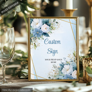 Boho Dusty Blue Floral Custom DIY Wedding Sign