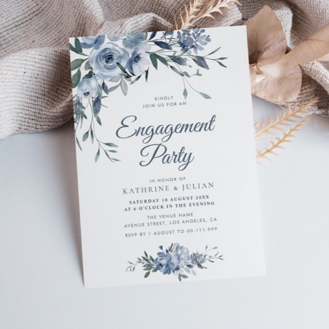 boho dusty blue floral engagement party invitation (Creator Uploaded)