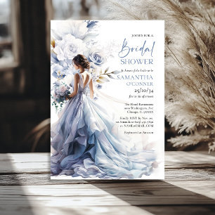 Boho dusty blue floral eucalyptus bridal dress invitation