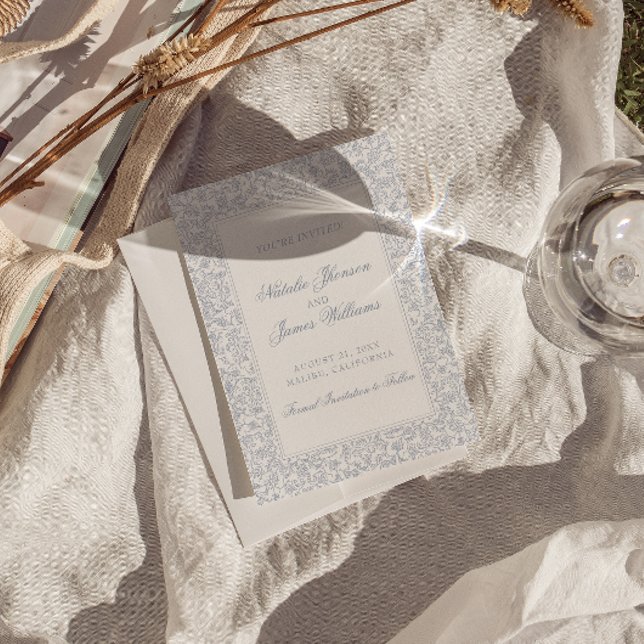 Boho Dusty Blue Floral Fancy Botanical Wedding  Save The Date (Creator Uploaded)