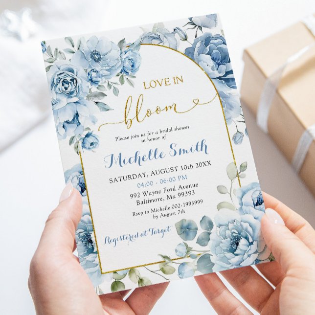 Boho Dusty Blue Floral Love in Bloom Bridal Shower Invitation (Creator Uploaded)