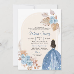 Boho Dusty Blue Floral Mexican Quinceañera Invitat Invitation