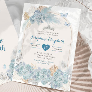 Boho Dusty Blue Floral Pampas Girl's Quinceañera Invitation