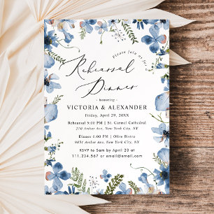 Boho Dusty Blue Floral Rehearsal Dinner Invitation