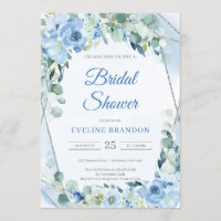 Boho Dusty Blue Floral Silver Geometric Bridal