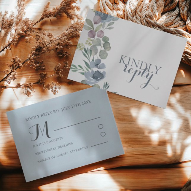 Boho Dusty Blue Floral Wedding RSVP  Card (Creator Uploaded)
