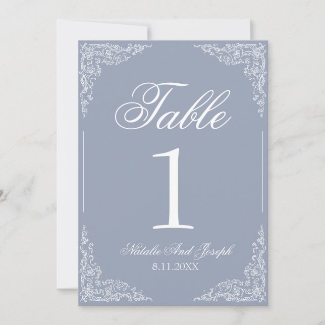 Boho Dusty Blue Floral Wedding Table Number (Front)