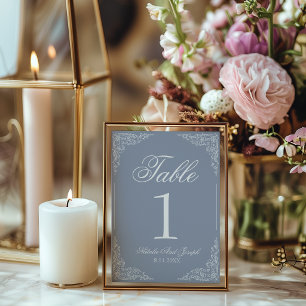 Boho Dusty Blue Floral Wedding Table Number