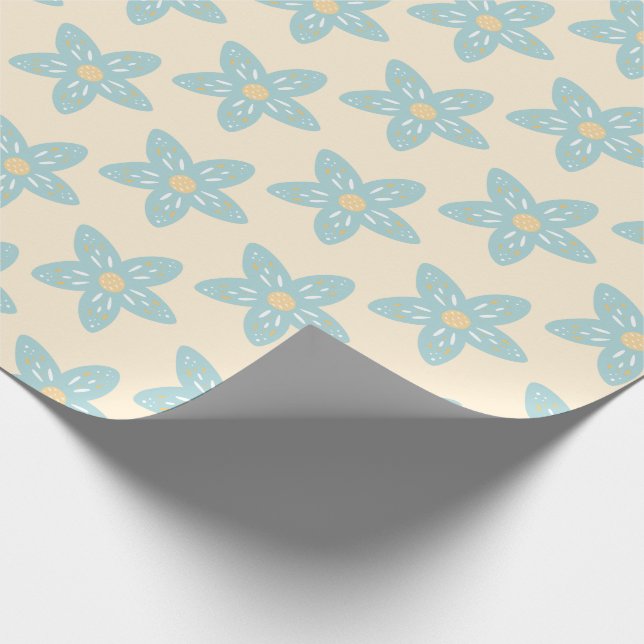 Boho Dusty Blue Flower Pattern Yellow Background Wrapping Paper (Corner)