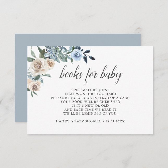 Boho Dusty Blue Flowers Books For Baby Enclosure Card (Front/Back)