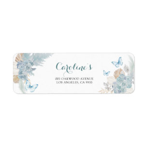 Boho Dusty Blue Flutter on Over Butterfly Address Return Address Label