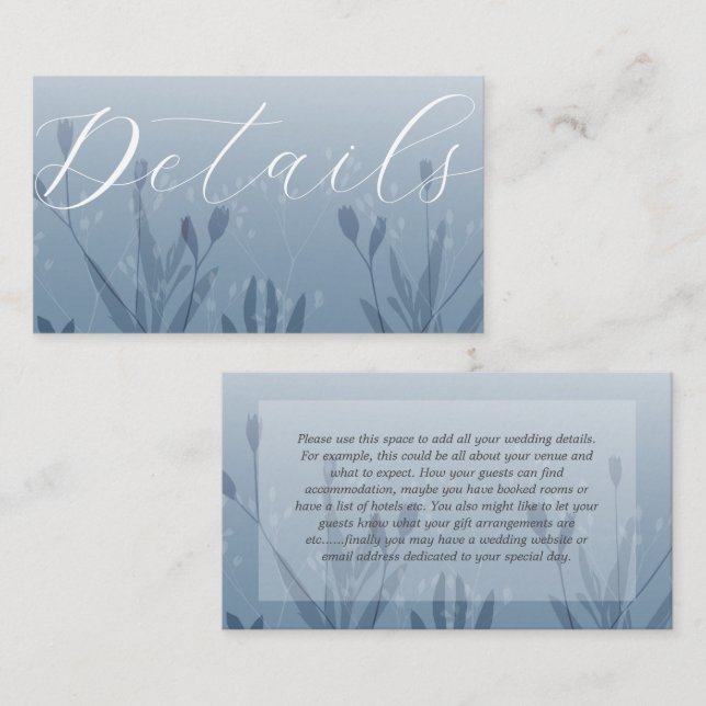 Boho Dusty Blue Foliage Wedding Details Enclosure Card (Front/Back)